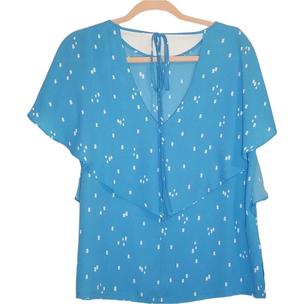 LOFT Ruffle Flutter Sleeve Cut Out Back Blouse - Picture 2 of 7